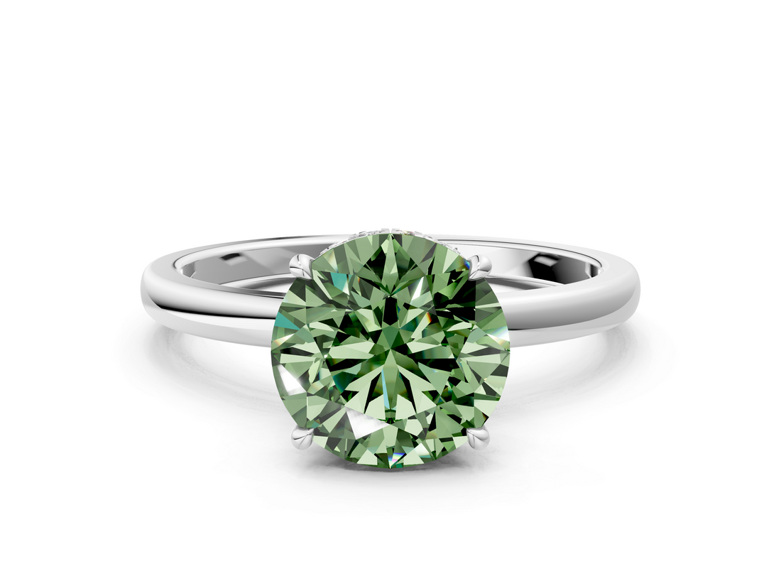 White gold Fancy Green Round  Solitaire Engagement Ring with Cathedral Band and Four-Prong Setting_19