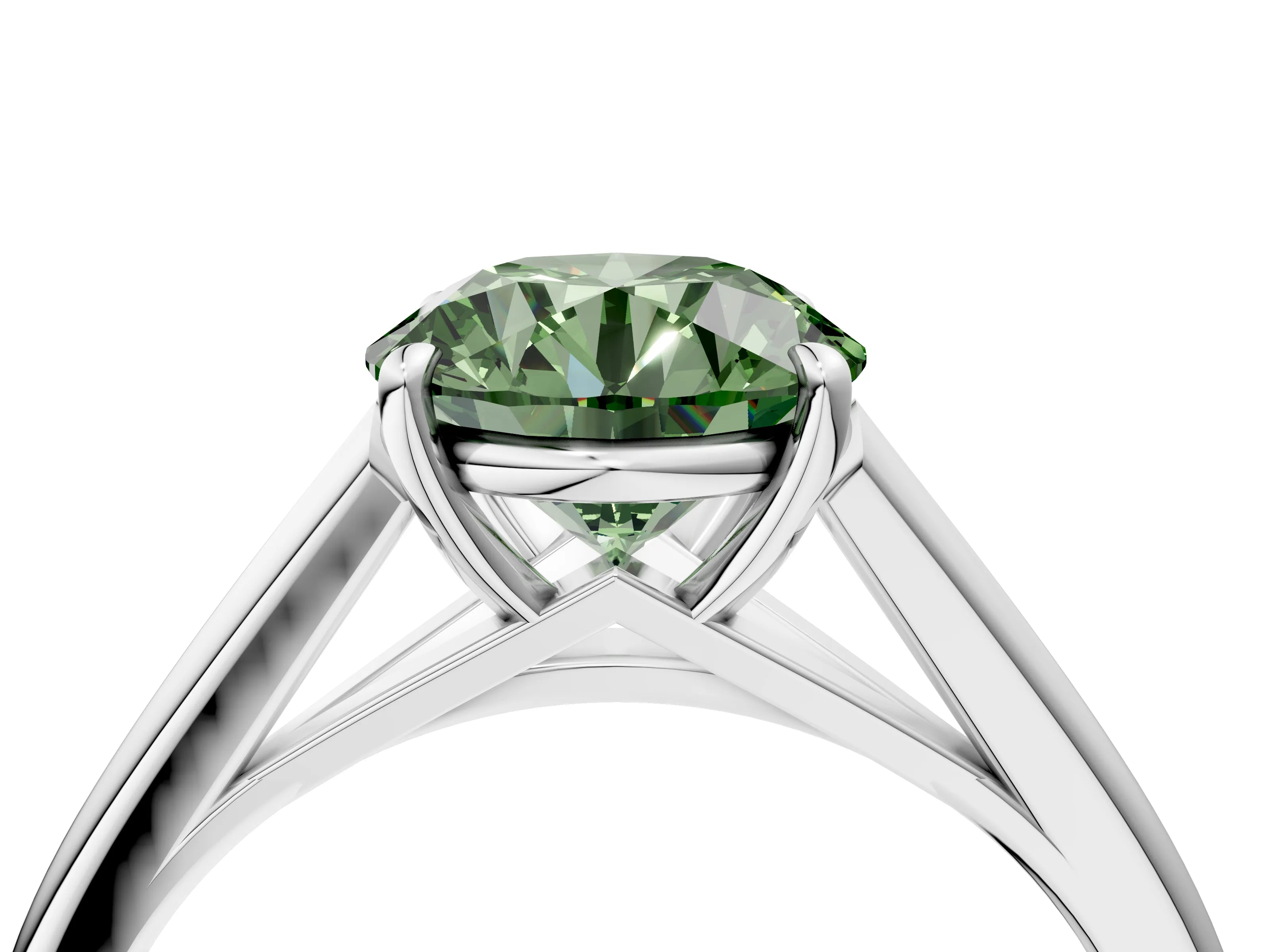 White gold Fancy Green Round  Solitaire Engagement Ring with Four-Prong Setting and Classic Band 5