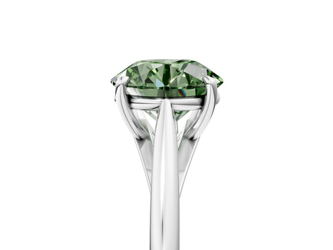 White gold Fancy Green Round  Solitaire Engagement Ring with Four-Prong Setting and Classic Band