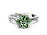 White gold Fancy Green Round  Solitaire Engagement Ring with Scrollwork Band and Four-Prong Setting_152