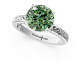 White gold Fancy Green Round  Solitaire Engagement Ring with Scrollwork Band and Four-Prong Setting_153