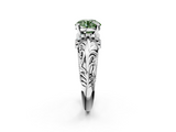 White gold Fancy Green Round  Solitaire Filigree Engagement Ring with Halo and Prong Setting_70