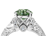 White gold Fancy Green Round  Solitaire Filigree Engagement Ring with Halo and Prong Setting_70