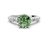 White gold Fancy Green Round  Solitaire Floral Milgrain Engagement Ring_68