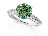 White gold Fancy Green Round  Solitaire Floral Milgrain Engagement Ring_74