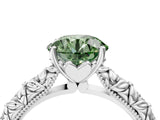 White gold Fancy Green Round  Solitaire Floral Milgrain Engagement Ring_81