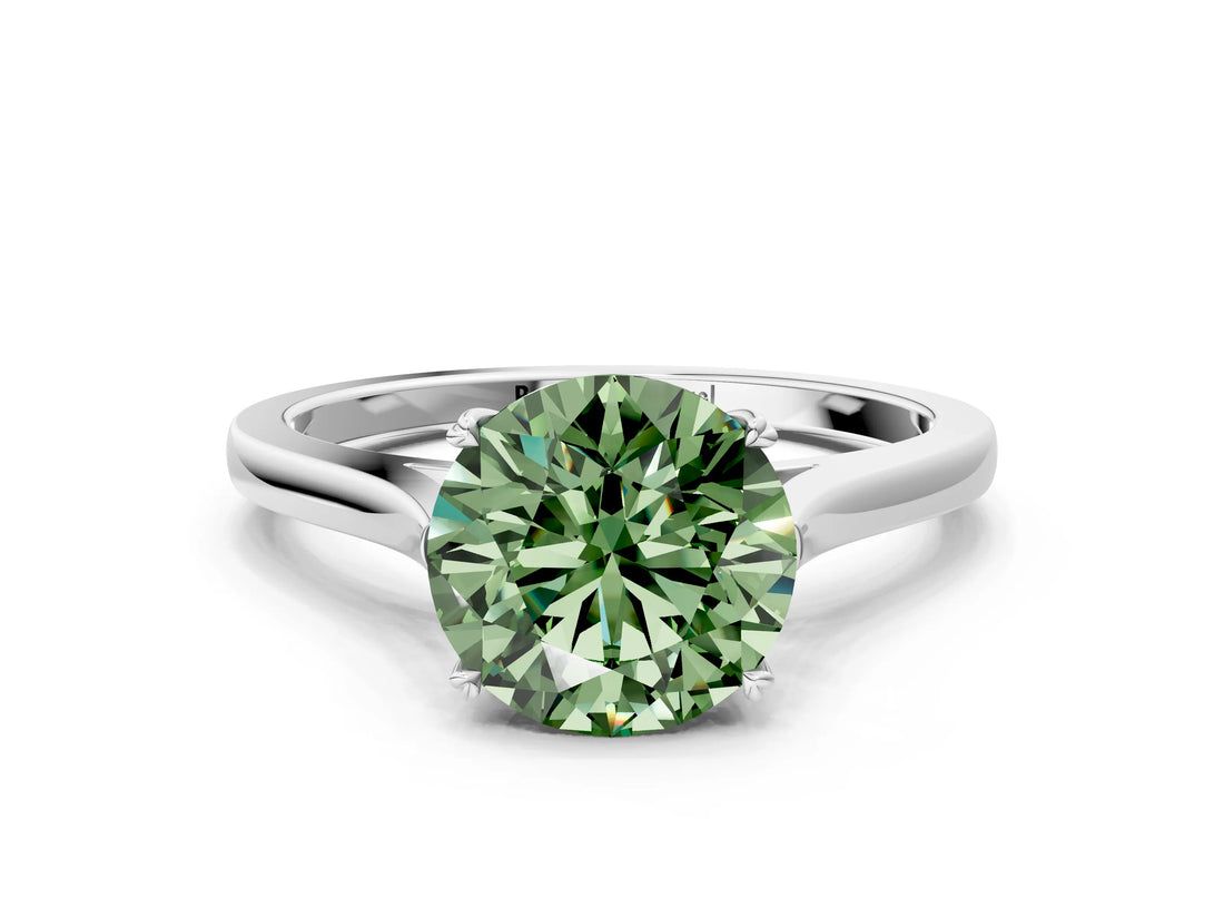 White gold Fancy Green Round  Solitaire Heart Prong Engagement Ring with Tapered Band_55