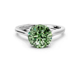 White gold Fancy Green Round  Solitaire Heart Prong Engagement Ring with Tapered Band_55