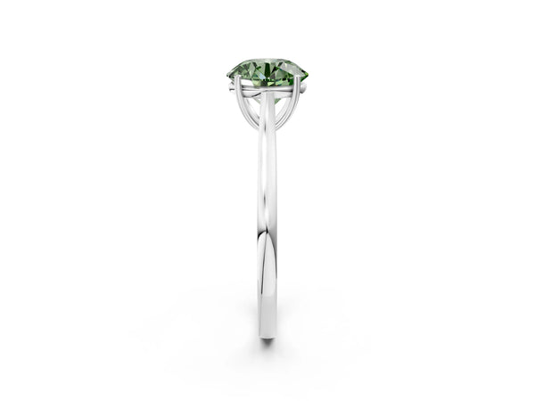 Platinum Fancy Green Round  Solitaire Heart Prong Engagement Ring with Tapered Band
