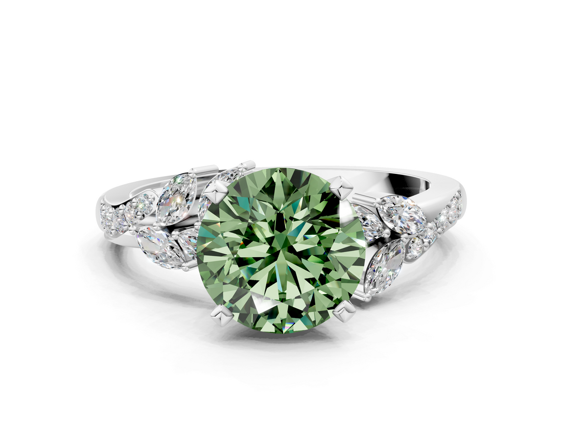 White gold Fancy Green Round  Solitaire Marquise Twist Band with Six-Prong Setting_41