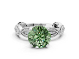 White gold Fancy Green Round  Solitaire Milgrain Diamond Engagement Ring with Bezel and Marquise Band_143