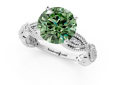 White gold Fancy Green Round  Solitaire Milgrain Diamond Engagement Ring with Bezel and Marquise Band_144