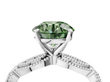 White gold Fancy Green Round  Solitaire Milgrain Diamond Engagement Ring with Bezel and Marquise Band_147
