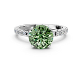 White gold Fancy Green Round  Solitaire Pavé Band with Four-Prong Setting_156