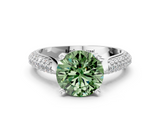 White gold Fancy Green Round  Solitaire Pavé Diamond Engagement Ring with Four-Prong Setting_108