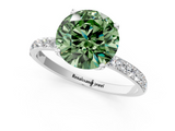 White gold Fancy Green Round  Solitaire Pavé Diamond Engagement Ring with Four-Prong Setting_24