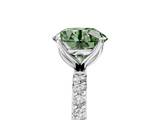 White gold Fancy Green Round  Solitaire Pavé Diamond Engagement Ring with Four-Prong Setting_30