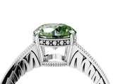 White gold Fancy Green Round  Solitaire Pavé Diamond Milgrain Engagement Ring with Four-Prong Setting_19