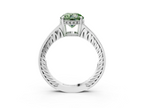 White gold Fancy Green Round  Solitaire Pavé Diamond Milgrain Engagement Ring with Four-Prong Setting_23