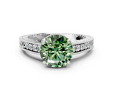 White gold Fancy Green Round  Solitaire Pavé Diamond Milgrain Engagement Ring with Four-Prong Setting_33