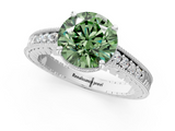 White gold Fancy Green Round  Solitaire Pavé Diamond Milgrain Engagement Ring with Four-Prong Setting_34