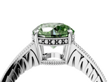 White gold Fancy Green Round  Solitaire Pavé Diamond Milgrain Engagement Ring with Four-Prong Setting_36