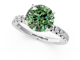 White gold Fancy Green Round  Solitaire Pave Diamond Engagement Ring with Four-Prong Setting_242