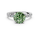 White gold Fancy Green Round  Solitaire Pave Diamond Engagement Ring with Four-Prong Setting_243