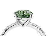 White gold Fancy Green Round  Solitaire Pave Diamond Engagement Ring with Four-Prong Setting_247