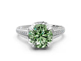 White gold Fancy Green Round  Solitaire Pave Split Shank Ring with Four-Prong Setting_123