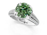 White gold Fancy Green Round  Solitaire Pave Split Shank Ring with Four-Prong Setting_124