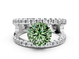 White gold Fancy Green Round  Solitaire Split Shank Pave Diamond Ring_49