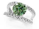 White gold Fancy Green Round  Solitaire Split Shank Pave Diamond Ring_50