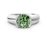 White gold Fancy Green Round  Solitaire Tension Set Diamond Ring with Wide Band_37