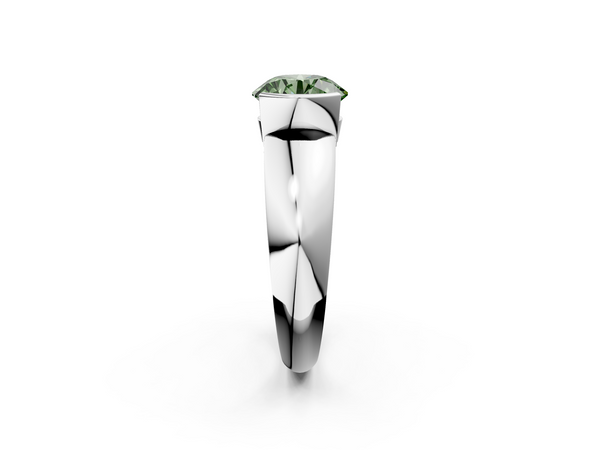 Platinum Fancy Green Round  Solitaire Tension Set Diamond Ring with Wide Band