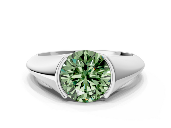 Platinum Fancy Green Round  Solitaire Tension Set Diamond Ring