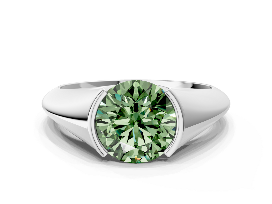 White gold Fancy Green Round  Solitaire Tension Set Diamond Ring_20