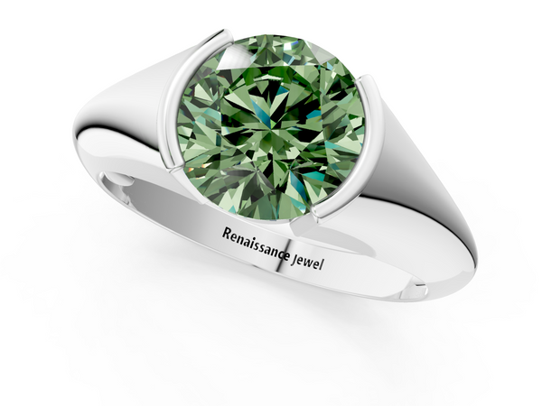 Platinum Fancy Green Round  Solitaire Tension Set Diamond Ring
