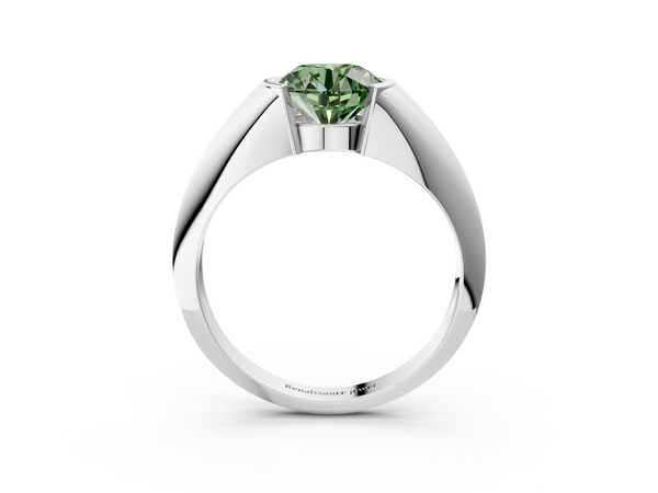 Platinum Fancy Green Round  Solitaire Tension Set Diamond Ring