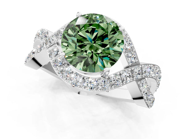 Sterling Silver Round Infinity Twist Pave Engagement Ring Setting for Fancy Green Center