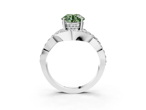 Sterling Silver Round Infinity Twist Pave Engagement Ring Setting for Fancy Green Center