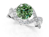 White gold Fancy Green Round  Solitaire Twist Band Pavé Diamond Engagement Ring_79