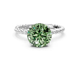 White gold Fancy Green Round  Solitaire Twist Band Ring with Four-Prong Setting_13