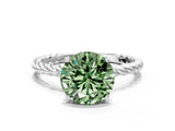 White gold Fancy Green Round  Solitaire Twist Band Ring with Four-Prong Setting_13