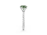 White gold Fancy Green Round  Solitaire Twist Band Ring with Four-Prong Setting_591