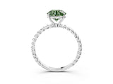 White gold Fancy Green Round  Solitaire Twist Band Ring with Four-Prong Setting_592
