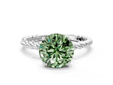 White gold Fancy Green Round  Solitaire Twist Band Ring with Four-Prong Setting_608