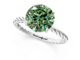 White gold Fancy Green Round  Solitaire Twist Band Ring with Four-Prong Setting_609