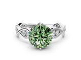 White gold Fancy Green Round  Solitaire Twist Band with Leaf Prong Setting 1