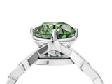 White gold Fancy Green Round  Solitaire Twist Band with Leaf Prong Setting 5